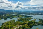 aerial view of green trees and columbian river during daytime