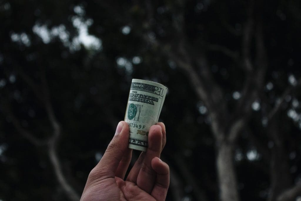 person holding cashback banknote